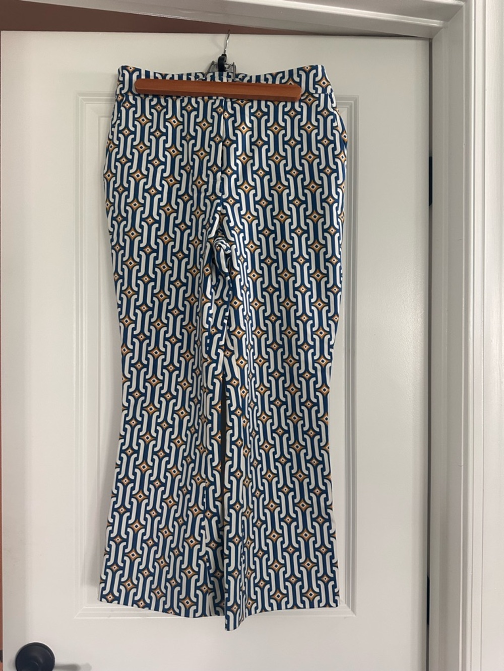Boden Navy, White & Gold Chain-Link Bootcut Pants